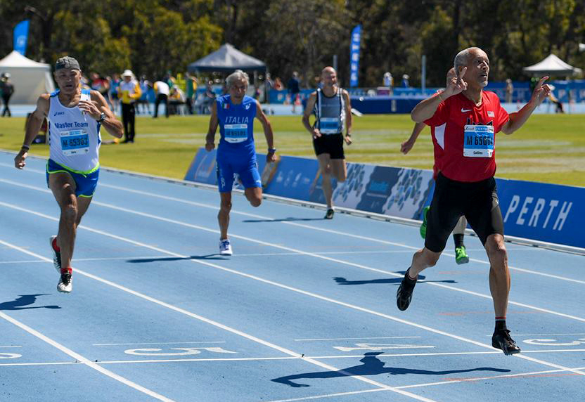 Bill wins the M65 200 in 25.5 just hours after leaving the hospital after a health scare in Perth. Photo by Rob Jerome