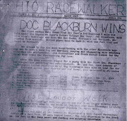 First typewritten mimeographed issue of Ohio Racewalker in March 1965.