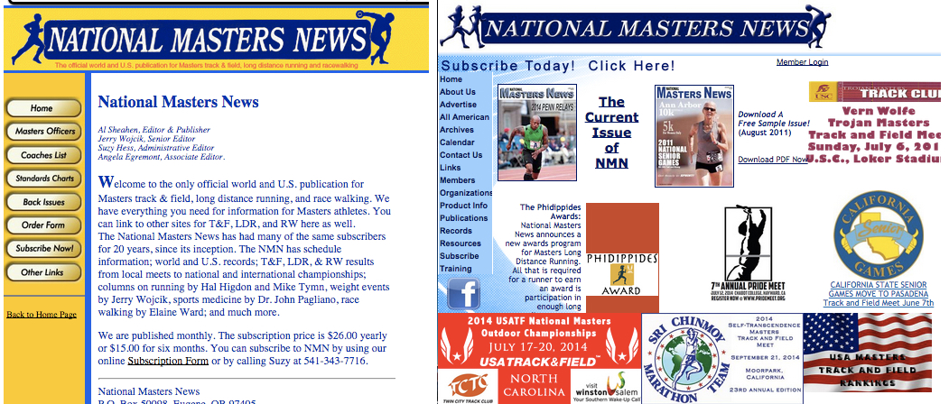NMN website in its first year (left) and in recent, overly messy, incarnation.