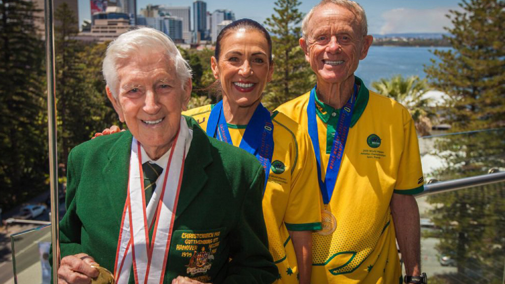 From left are marathoner John Gilmour, walker Lyn Ventris and middle-distance runner David Carr. Photo by Stewart Scott from Clip Media