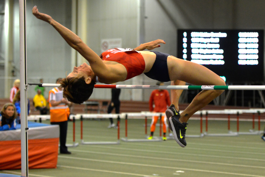 American W35 Rachel Guest jumps in pentathlon.