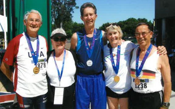 From left at 2011 worlds are Tom, wife Sandy, Jerry and Christel Donley and Manfred Konopka of Germany.