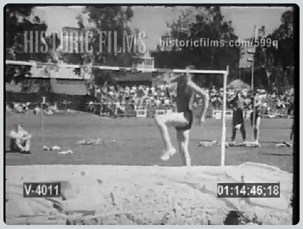 Dick Fosbury's revolutionary flop is shown several times in this video. 