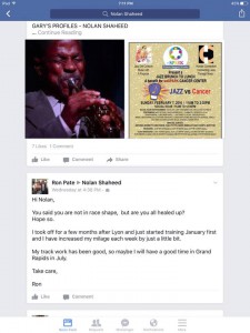 Screen shot of Ron's Facebook note to Nolan Shaheed on Jan. 27, 2016.