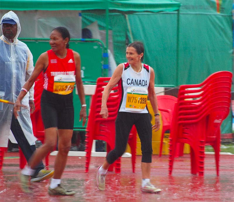 Monica and Christa go with the flow before long hurdles final in Porto Alegre on Monday.