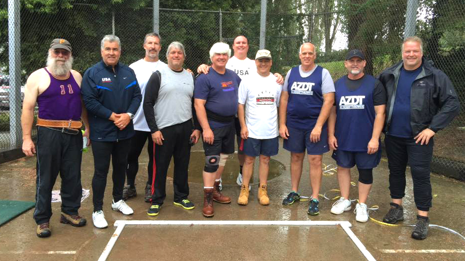 Jim Burgoyne posted this shot of M50-59 throwers on a rainy Seattle weekend.